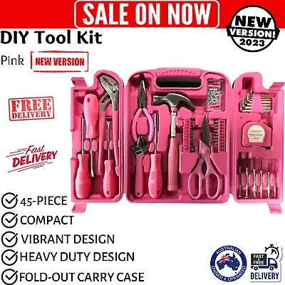 HARDWARE 45PCs Hand Tool Set Portable Mechanics Repair DIY Ladies Tools Kit Pink • $52.95