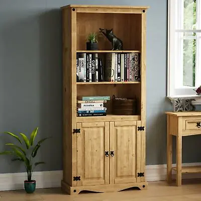 Corona Bookcase 2 Door Display Unit 3 Shelf Mexican Solid Waxed Pine Living Room • £129.95