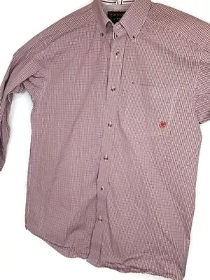 Ariat Pro Series Mens Long Sleeve Button Down Shirt Medium Red Blue White • $19.97