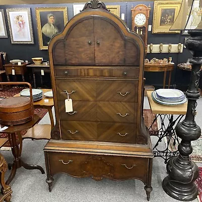 Antique Wardrobe Armoire Art Nouveau  Bedroom Bonnet Top Dresser • $1295