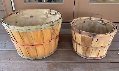 Vtg Slat Wood Apple Orchard Large Bushel Baskets PrimitiveRustic Farmhouse Decor • $48