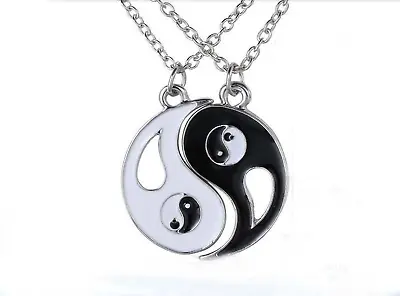 Black And White Yin & Yang Pendant Necklace Pair For Couples BFF's - UK Stock • £6.99