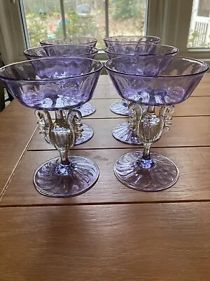 Vintage 6 Venetian Murano Purple Gold Specks Sherbet/Champagne Glasses • $600