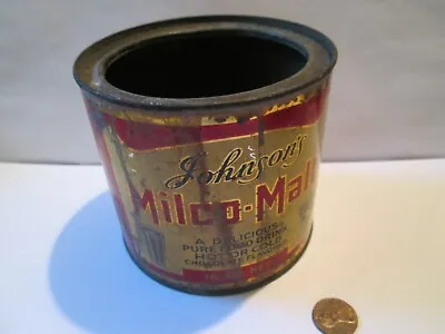 VINTAGE OLD 1930 S JOHNSON'S MILCO MALT TIN 16 Oz NET CAN CANADA NEW YORK CITY • $10