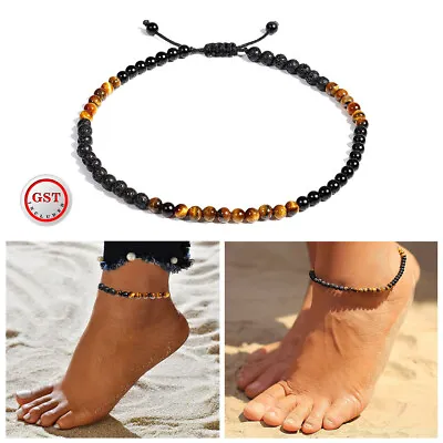 $8.20 • Buy Anklet Bracelet For Women Black Obsidian Healing Crystal Good Luck GemstoneTiger