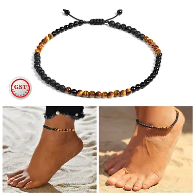 Anklet Bracelet For Women Black Obsidian Healing Crystal Good Luck GemstoneTiger • $6.60