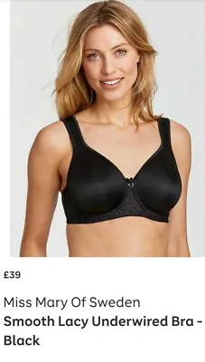 Miss Mary Of Sweden Smooth Lacy Underwired Bra - Black Size 34B • £21