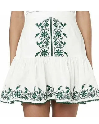Tigerlily  “Villaya” White Flax Blend Embroided Detail Mini Skirt Women’s Size 8 • $39