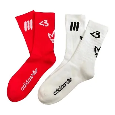 Adidas Originals Crew Socks - 2-Pack - White/Red - Size L • $15.85