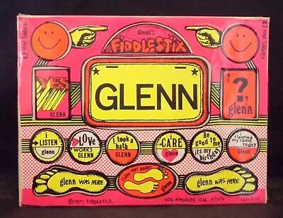 Vintage 1971 Fiddlestix  GLEN  Neon Sealed Vinyl Stickers Love Smiley Face NOS!  • $7