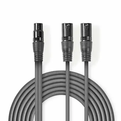 Nedis XLR 2x Male To 1x Female Microphone Mic Lead Patch Cable Splitter 1.5m • £10.92