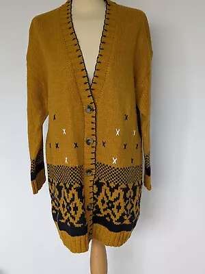 Matalan Falmer Knitted Mustard Navy Cardigan Size L BNWT RRP £25 • £15