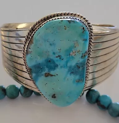 Old Pawn Vintage CLEAN Navajo Traditional 1990s Turquoise & Sterling Bracelet • $66