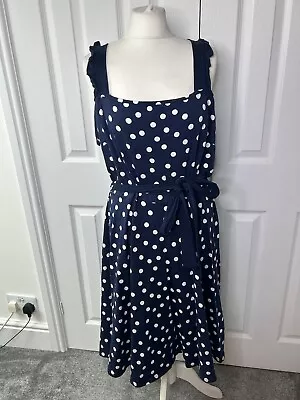 Dorothy Perkins 20 Navy Blue White Polkadot Summer Dress Sailor Nautical Curve • £13