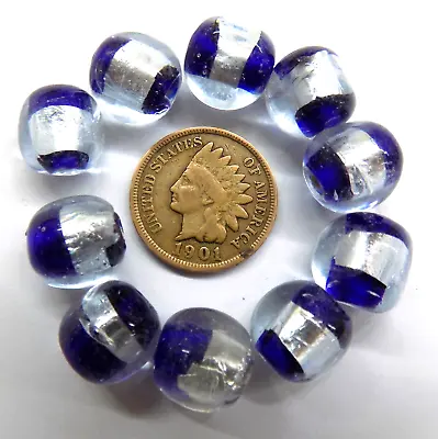 20 Pc's Venetian Style Silver Foil African Trade Beads    # L1464 DkBlue  READ ! • $17.95