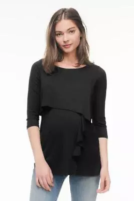 Maternal America Maternity & Nursing Ruffle Top - Black Size XS FAST SHIP NWT • $59.99