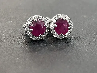 Absolutely Stunning Round 18ct White Gold 1.10ct Ruby Diamond (0.12ct) Earrings • £700