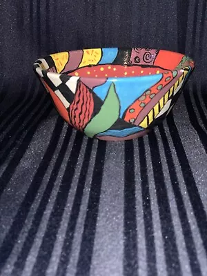 Signed Colorful Handcrafted Stoneware Pottery Bowl Caldwell • $20