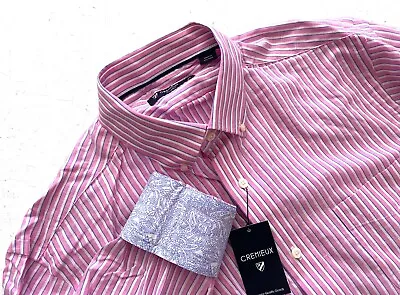 Daniel Cremieux Classics Pink Stripe Flip Cuff Long Sleeve Linen Cotton Shirt XL • $19.99