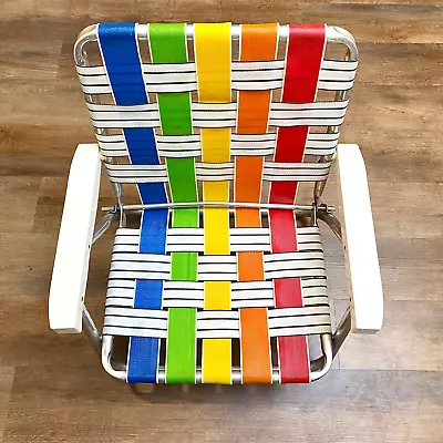 Vintage Lawn Chair Aluminum Folding Mid-Century Sun Terrace Beach Rainbow 60s70s • $31.98