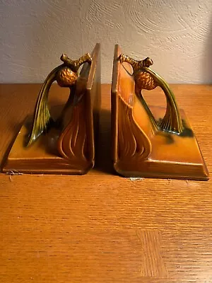 Roseville Art Pottery 30's Brown Pinecone Bookends • $155