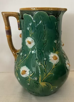 Antique Small Green Minton Majolica Leaf And Flowers Pitcher • $950