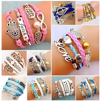 Airplane Wings Love Heart Music Silver Charms Multi Layer Bracelet Free Gift Bag • $15.99