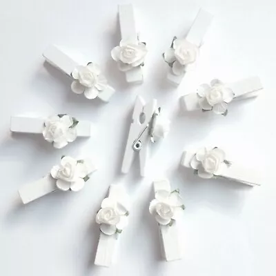 35mm Mini White Wooden Clothes Peg With Flower Rose Craft For Vintage Wedding  • £3.99