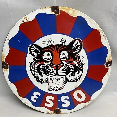 Esso Tiger Gasoline Vintage Style Porcelain Sign Gas Station Motor Oil Service • $79