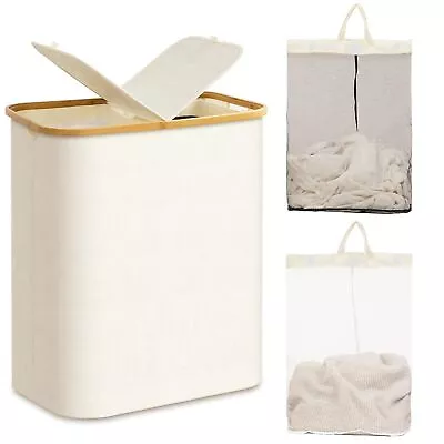 Double Laundry Hamper With Lid145L Large Laundry Basket With Bamboo Handles A... • $32.99