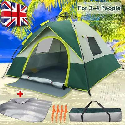 3-4 Man Automatic Instant Double Layer Pop -Up Camping Tent Waterproof Outdoor X • £27.89