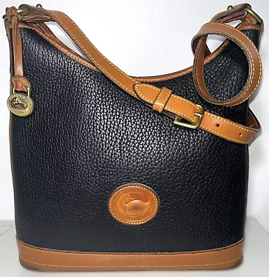 Dooney & Bourke Hobo Handbag VTG 1990s Black &Tan Leather Zip Top (10.5 X10.5 ) • $38.95