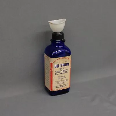 Vtg Wyeth Collyrium Paper Label Bottle Blue Glass Empty  • $9.99