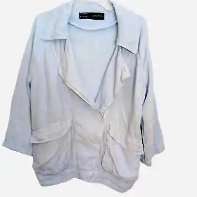 Zara Basic LINEN Jacket LIGHT BABY BLUE Flowy Deep Pockets Snap Front Safari • $40