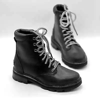 SOREL Lennox Lace STKD Boot Womens 8 Black Lug Sole Waterproof Hiker Combat  • $84.95