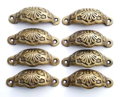 $49.95 • Buy 8 Apothecary Drawer Cup Bin Pull Handles Brass Ant. Victorian Style 3 Cntr.  #A2