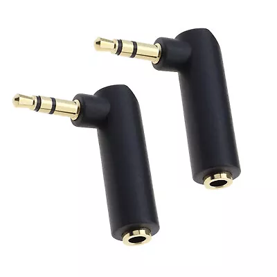 3.5mm Audio Stereo Right Angle Male To Female Plug Extension Adapter Gold Plated • £7.45