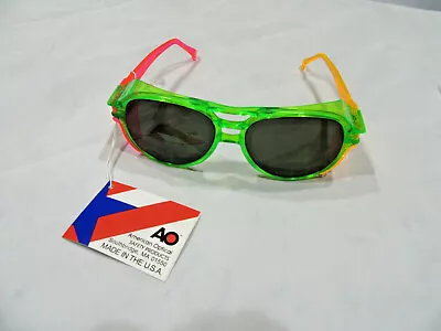 Vtg 1980's American Optical Neon Green Orange Pink Tinted Safety Glasses Hipster • $75