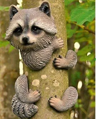 Raccoon Tree Peeker Novelty Animal Branch Hugger Garden Ornament Decor Resin • £6.99