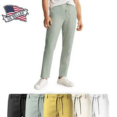 Mens Premium Soft Linen Pants Wrinkle Resistant Flat Front Classic Slacks • $24.99