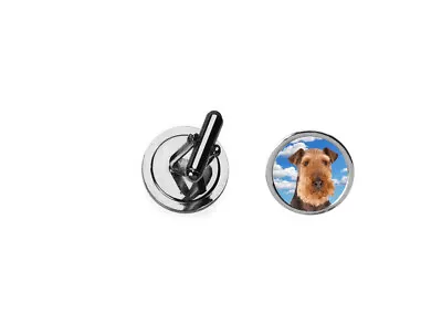 Airedale Terrier   Dog Code37 Dome Silver Cufflinks Groom Dad Wedding Jewellery • £9.99
