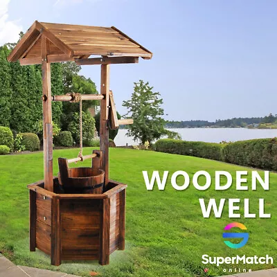 Garden Wooden Wishing Well Outdoor Timber Rustic Backyard Flower Decor Durable • $129.59