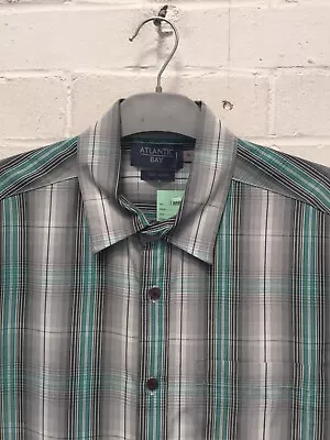£6.31 • Buy Atlantic Bay Grey Mix Short Sleeve Casual Shirt Size Medium #CEG GA-1895