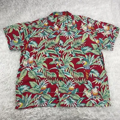 Vintage Paradise Found Shirt Mens 2XL Red Palm Magnum PI Parrot Hawaiian Men USA • $29.99
