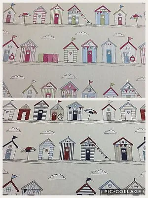 £1.95 • Buy Fryetts BEACH HUT Blue/Pink Cotton Fabric For Curtains/Upholstery/Crafts