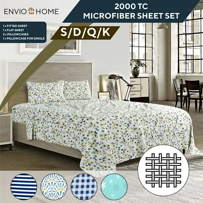 $33.99 • Buy 2000TC 4PCS Bed Sheet Set Single/KS/Double/Queen/King Flat Fitted Pillowcases