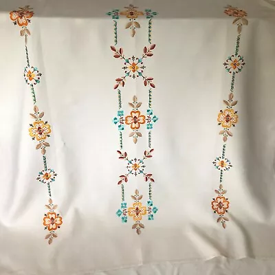 Vintage Cream Embroidered Table Cloth - 124cm X 127cm • $22.32