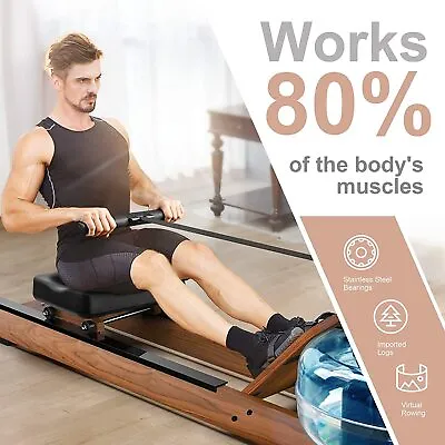$329.99 • Buy Indoor Wooden Water Resistance Rowing Machine With LCD Home Gym Equipment 2Col