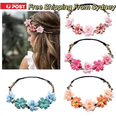 Adjustable Flower Headband Floral Garland Crown Halo Headpiece Boho Wedding AU  • $7.99