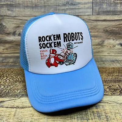 Rock 'Em Sock 'Em Robots Mens Trucker Hat Blue Snapback 80s Retro Toy Ball Cap • $19.99